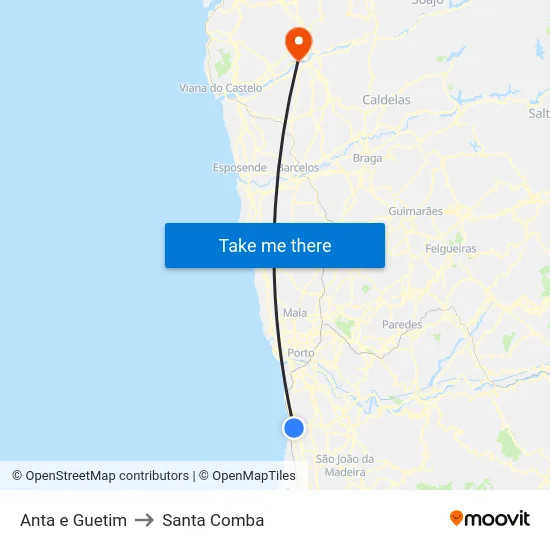 Anta e Guetim to Santa Comba map