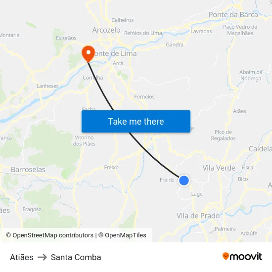 Atiães to Santa Comba map