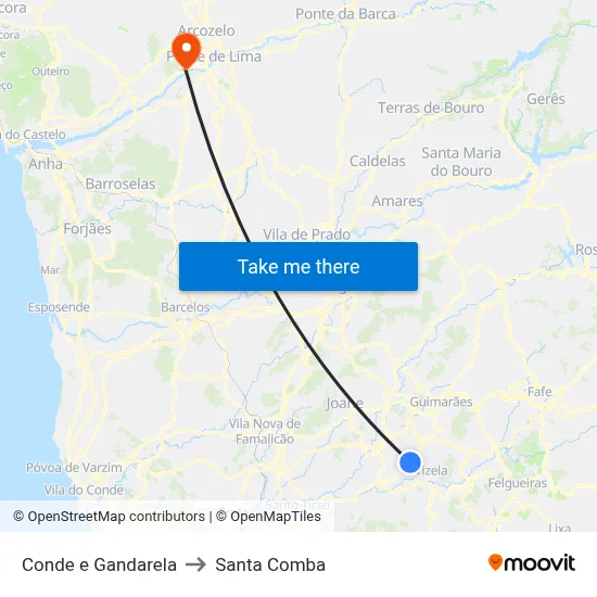 Conde e Gandarela to Santa Comba map