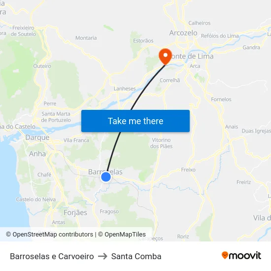 Barroselas e Carvoeiro to Santa Comba map