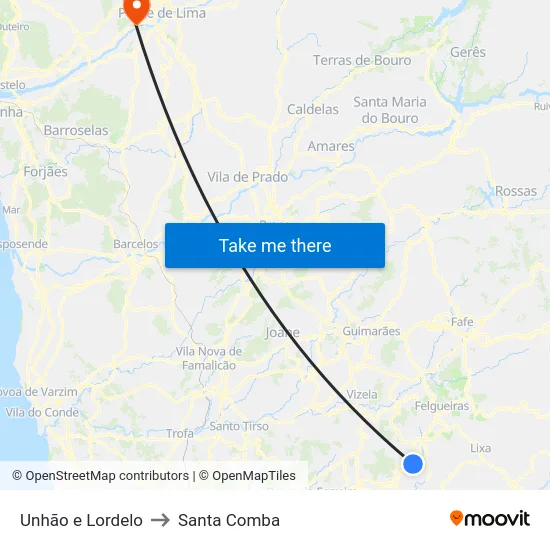 Unhão e Lordelo to Santa Comba map