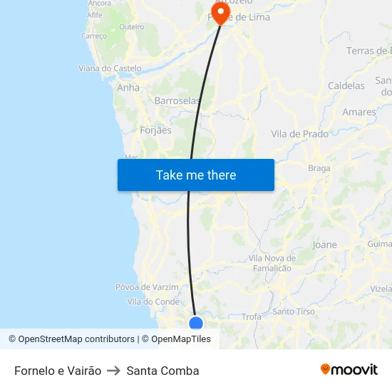 Fornelo e Vairão to Santa Comba map