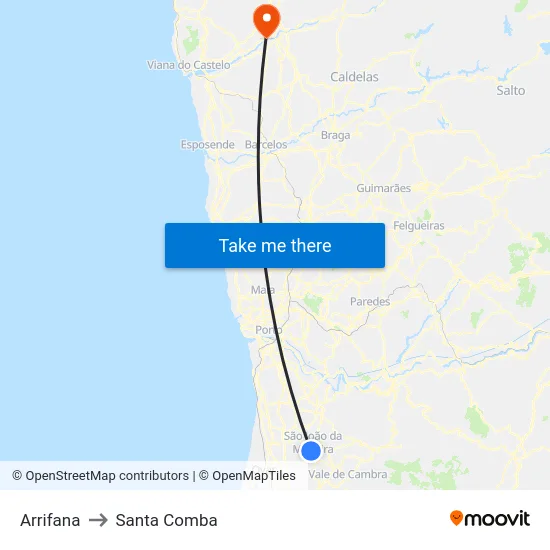 Arrifana to Santa Comba map