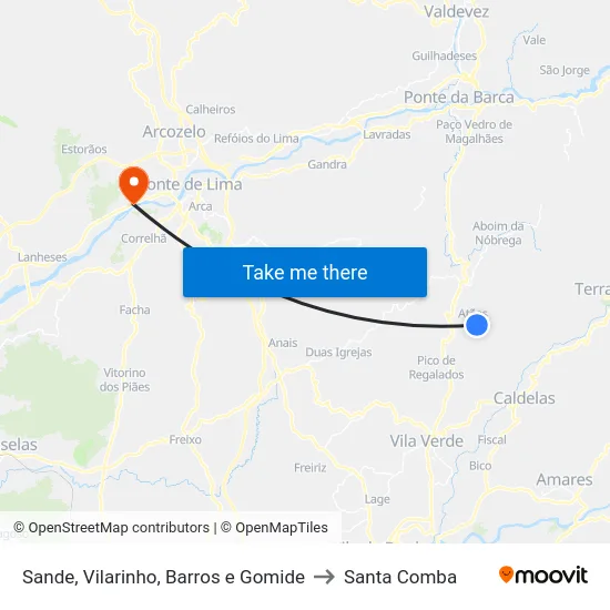 Sande, Vilarinho, Barros e Gomide to Santa Comba map