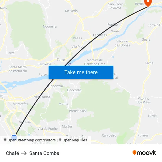 Chafé to Santa Comba map