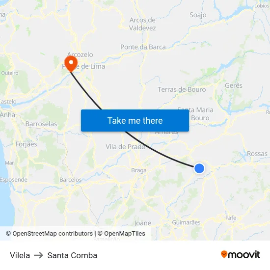 Vilela to Santa Comba map