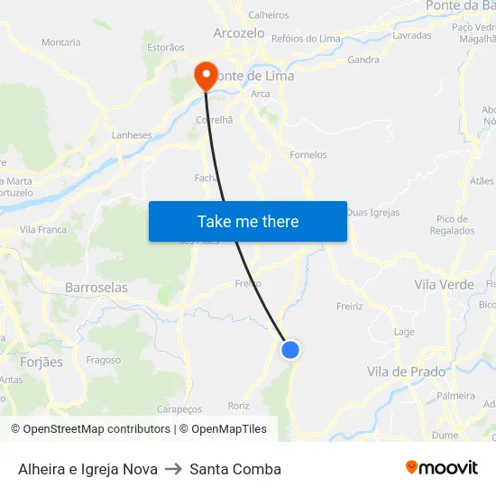 Alheira e Igreja Nova to Santa Comba map
