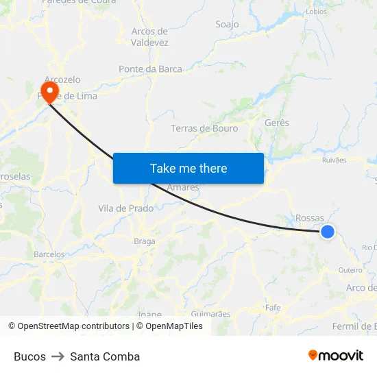 Bucos to Santa Comba map