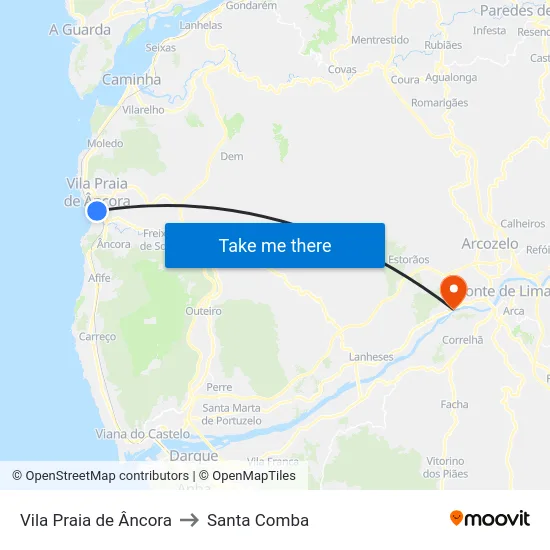 Vila Praia de Âncora to Santa Comba map