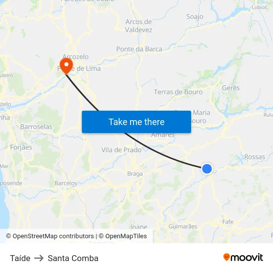 Taíde to Santa Comba map