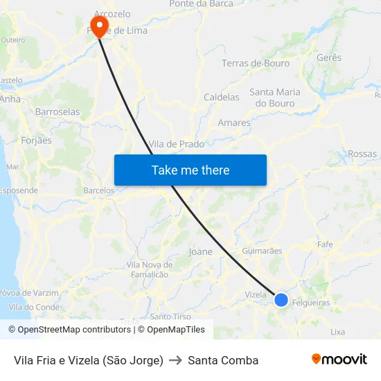 Vila Fria e Vizela (São Jorge) to Santa Comba map