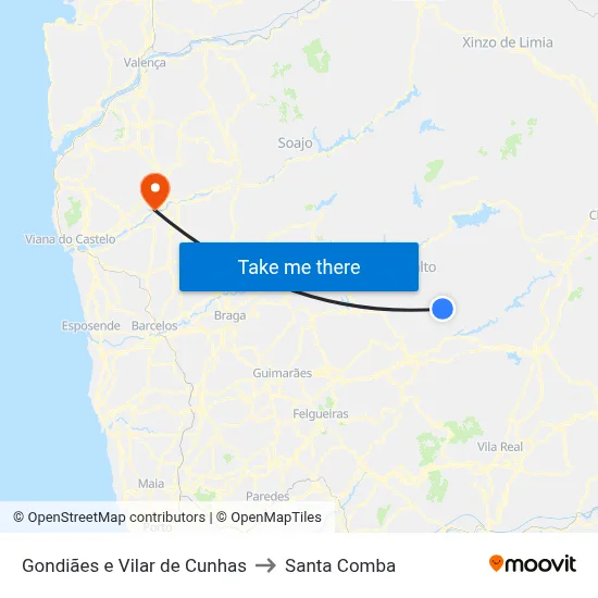 Gondiães e Vilar de Cunhas to Santa Comba map