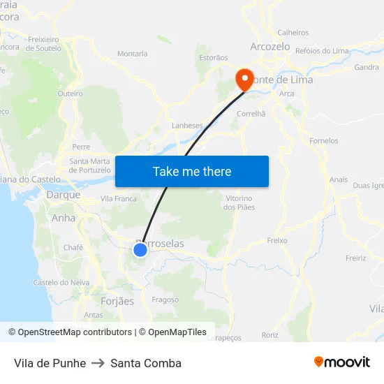 Vila de Punhe to Santa Comba map