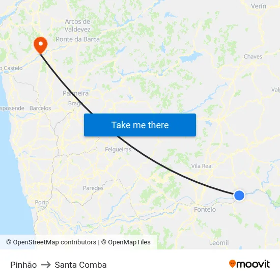 Pinhão to Santa Comba map