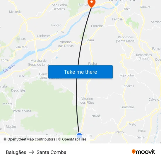 Balugães to Santa Comba map