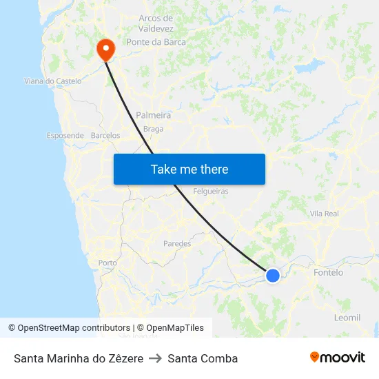 Santa Marinha do Zêzere to Santa Comba map