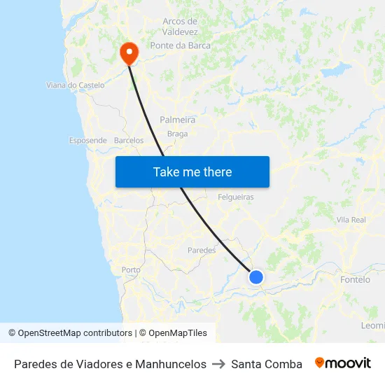 Paredes de Viadores e Manhuncelos to Santa Comba map