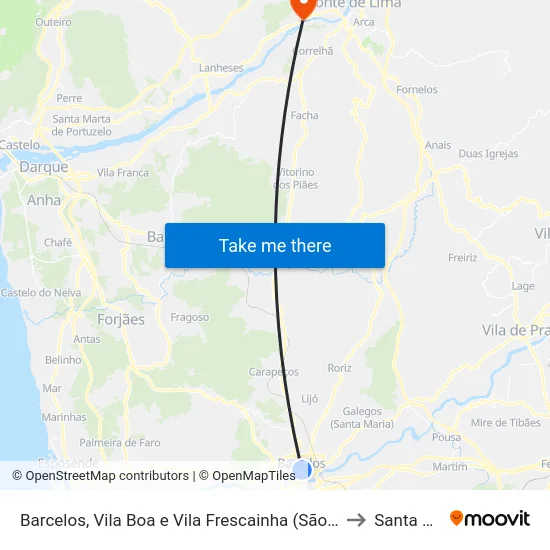 Barcelos, Vila Boa e Vila Frescainha (São Martinho e São Pedro) to Santa Comba map