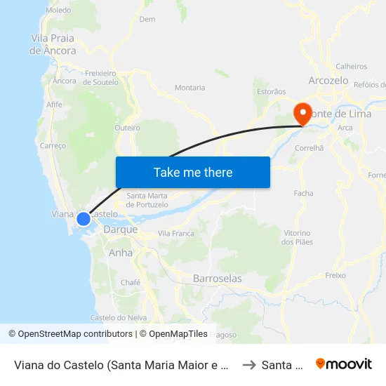 Viana do Castelo (Santa Maria Maior e Monserrate) e Meadela to Santa Comba map