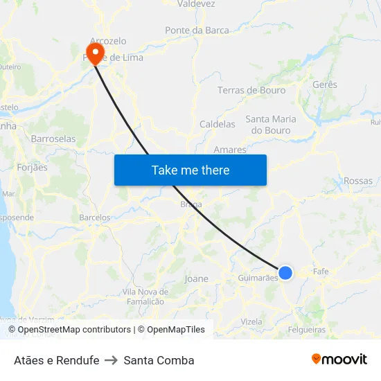 Atães e Rendufe to Santa Comba map