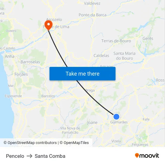 Pencelo to Santa Comba map