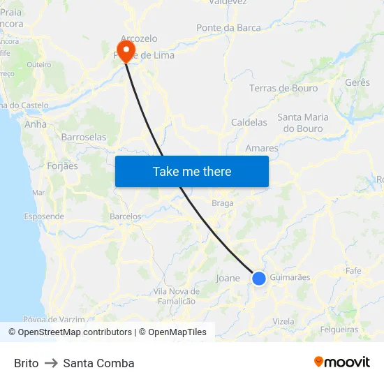 Brito to Santa Comba map