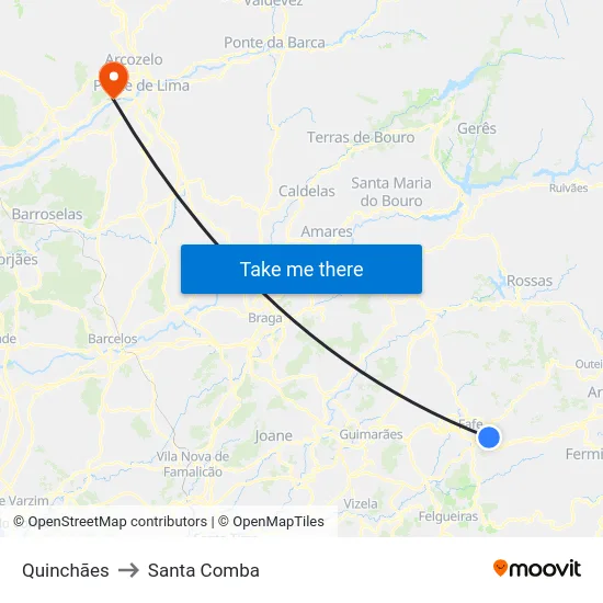 Quinchães to Santa Comba map