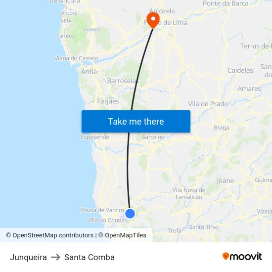 Junqueira to Santa Comba map