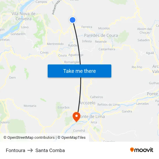 Fontoura to Santa Comba map