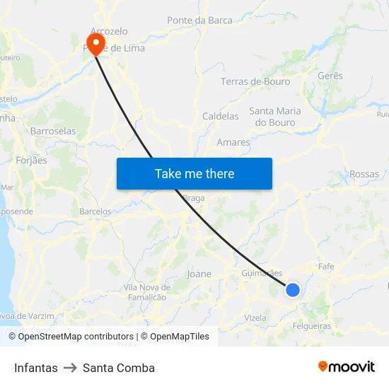 Infantas to Santa Comba map