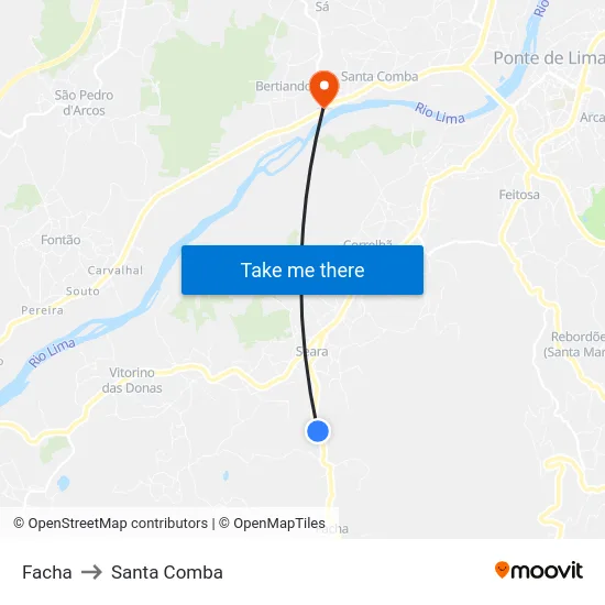 Facha to Santa Comba map