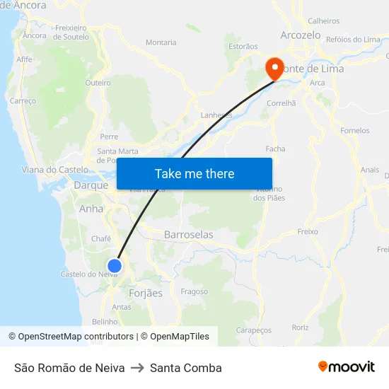 São Romão de Neiva to Santa Comba map
