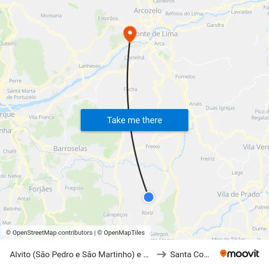 Alvito (São Pedro e São Martinho) e Couto to Santa Comba map