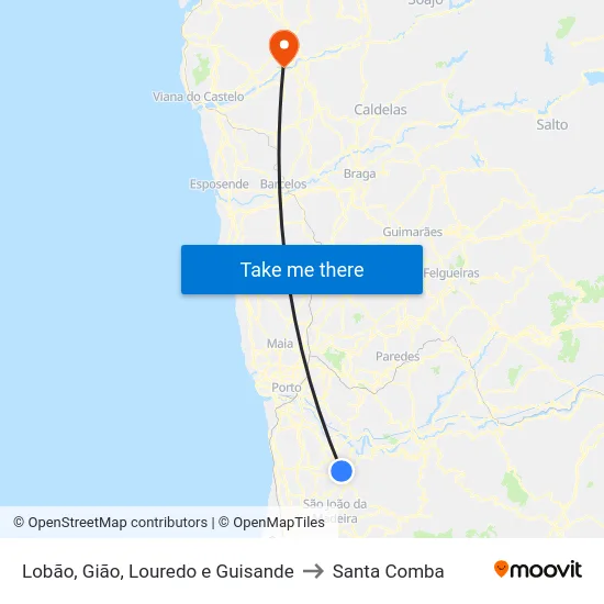 Lobão, Gião, Louredo e Guisande to Santa Comba map