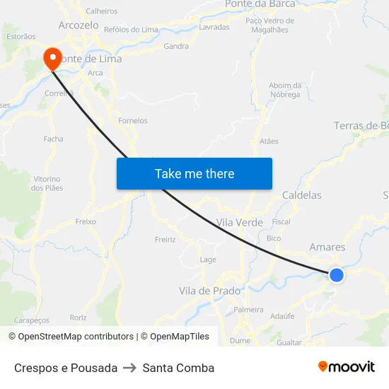 Crespos e Pousada to Santa Comba map