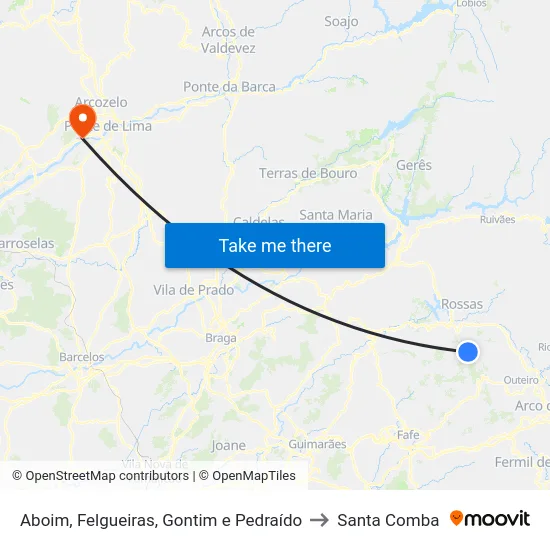 Aboim, Felgueiras, Gontim e Pedraído to Santa Comba map