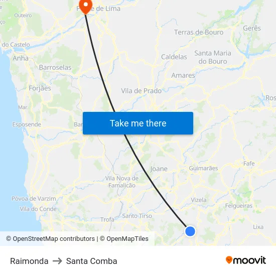Raimonda to Santa Comba map