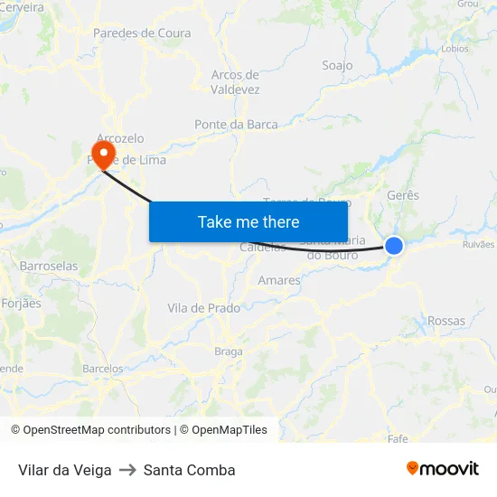 Vilar da Veiga to Santa Comba map