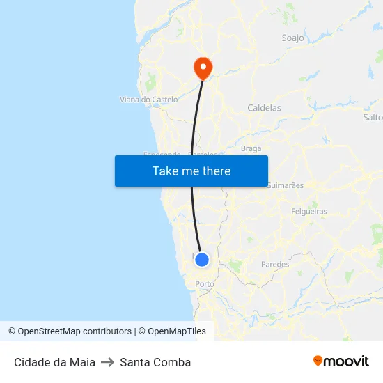 Cidade da Maia to Santa Comba map