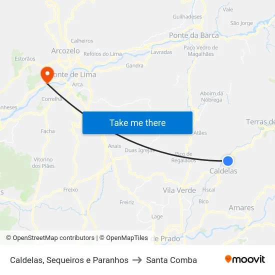 Caldelas, Sequeiros e Paranhos to Santa Comba map
