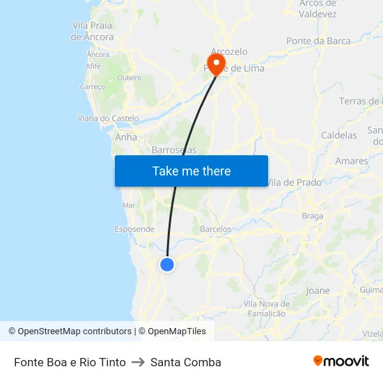 Fonte Boa e Rio Tinto to Santa Comba map