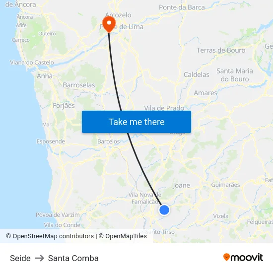 Seide to Santa Comba map