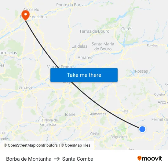 Borba de Montanha to Santa Comba map