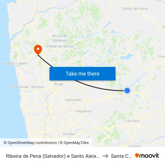 Ribeira de Pena (Salvador) e Santo Aleixo de Além-Tâmega to Santa Comba map