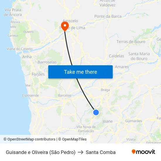 Guisande e Oliveira (São Pedro) to Santa Comba map