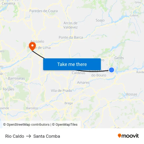 Rio Caldo to Santa Comba map