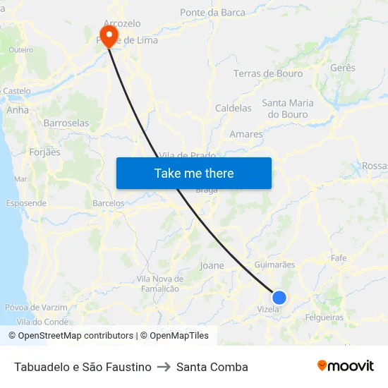 Tabuadelo e São Faustino to Santa Comba map