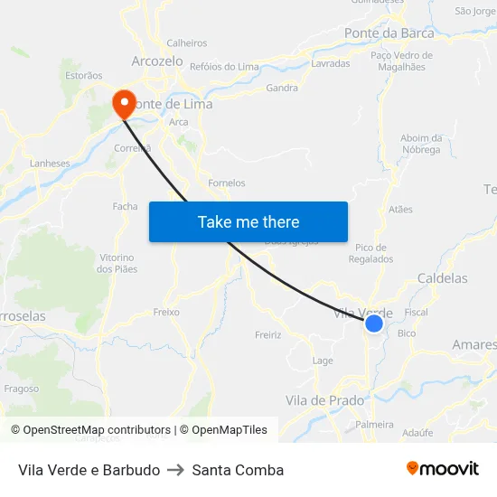 Vila Verde e Barbudo to Santa Comba map