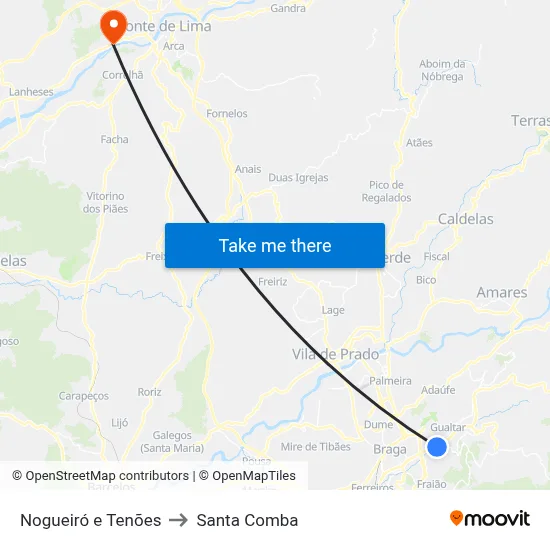 Nogueiró e Tenões to Santa Comba map