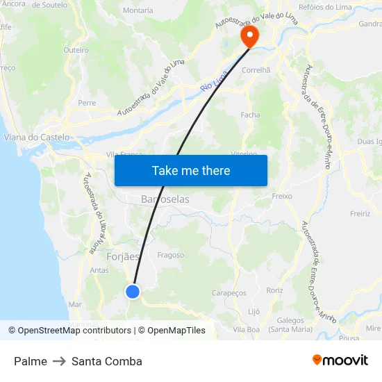 Palme to Santa Comba map
